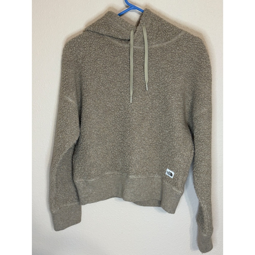 The North Face Womens Wool Blend Sherpa Fleece Hoodie Taupe Beige Small
